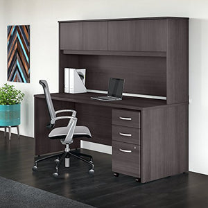 Studio C 72W x 30D Office Desk with Hutch and Mobile File Cabinet in Storm Gray