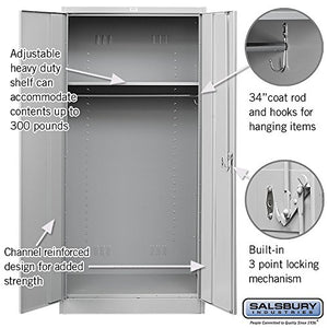 Salsbury Industries 8174GRY-U Wardrobe Heavy Duty Storage Cabinet, Unassembled, Gray