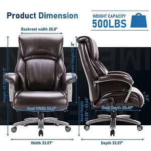 COLAMY Big and Tall Office Chair 500lbs - Heavy Duty Ergonomic Computer Chair with Extra Wide Seat, High Back Executive Large Desk Chair with Tilt Rock, Adjustable Lumbar Support - Brown