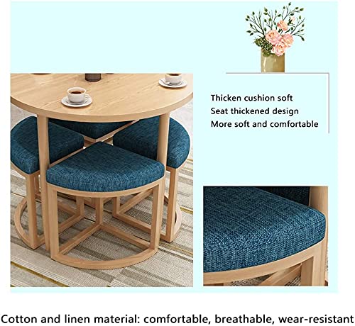 AkosOL Office Table and Chair Set - 1 Table and 4 Chairs, Cotton and Linen Material, 80cm Round Table, Dark Gray Color