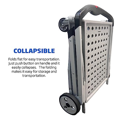 EasyGo Product Folding Utility Shopping Cart with 2 Collapsible Storage Crates - Folds Flat, Fits in Car Trunk - Ideal for Shopping, Laundry, Sports - Parking Brake