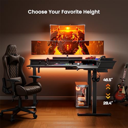 ErGear 63" L Shaped Gaming Desk with 3 Drawers, Standing Desk Height Adjustable - Black