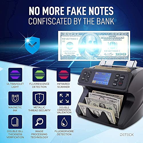 DETECK DT40P Printer and DT600 Bank Grade Money Counter Machine Mixed Denomination, Multi Currency Value Counting Money Machine, Serial Number, 2CIS/UV/IR/MG/MT Counterfeit Detection