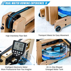 BOWDEX Wooden Water Rowing Machine with LED Monitor