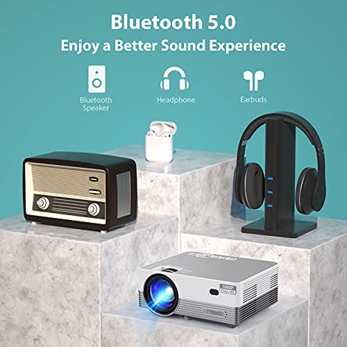 MOOKA Q6 Native 1080P WiFi Bluetooth Projector,Upgraded 8500L HD Video Projector with Carrying Bag,Support 4K &300＂Display,Home&Outdoor Movie Projector Compatible with iOS/Android/PC/TV Stick/PS4