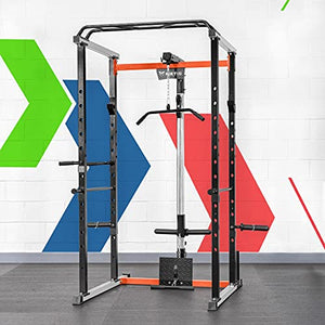 METIS Power Cage Gym Equipment - Power Rack with Weight Plates Storage, Pull Up Bar Station, Dip Bar Station & Optional Pulley System | Strength Training Equipment (Cage + Pulley System)