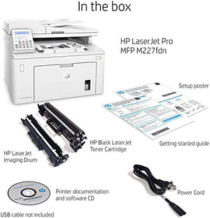 HP Laserjet Pro M227fdn Monochrome All in One Laser Printer, Auto 2-Sided Printing, Mobile Wireless Print, Copy&Fax&Print&Scan, 2" LCD Display, 1200 x 1200 DPI, 30ppm, Ethernet, with Printer Cable