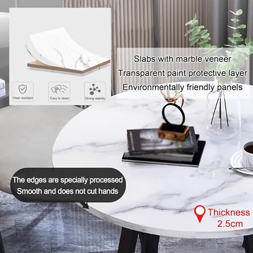 BYJSJY Round Table and 4 PU Leather Chairs Set - Office Reception Room Club Table, Coffee Table, Kitchen Dining Table, Small Conference Room Tables - Space-Saving Furniture