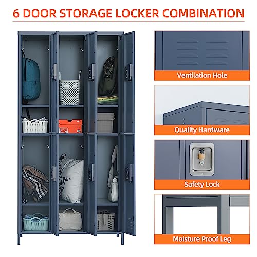 Aobabo Metal Office Storage Lockers - 6 Door Cabinet, 72" Tall - Employee/Home Office/Gym/School