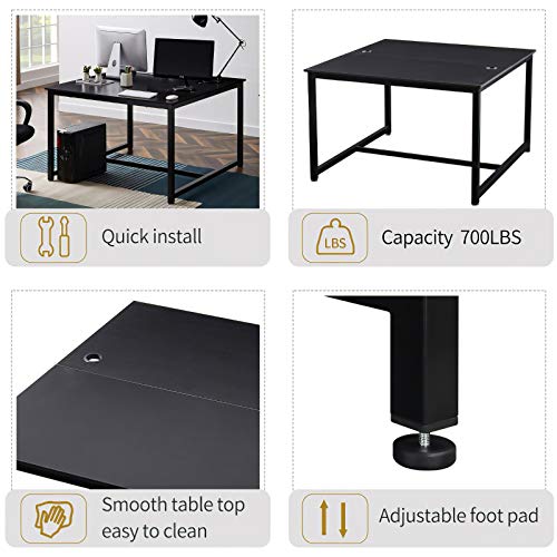 Home Office Large Computer Desk 47 x 47 inch Two Person Desk Double Workstation Desk 2 People Office Desk Writing Desk (Black)