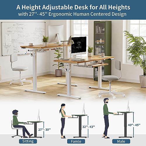 BANTI Adjustable Height Standing Desk 63''x24'' with Keyboard Tray - Light Rustic Brown