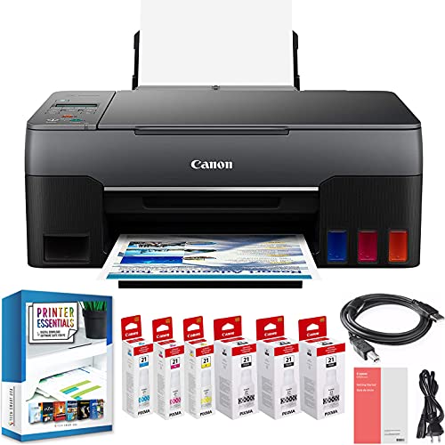Canon Pixma G3260 All-in-One Wireless MegaTank Printer with Copy, Scan, Photo, Mobile Print 4468C002 and High Yield Refillable Tanks, Ink Set + 2 Extra Black Bundle with DGE USB Cable + Software Kit