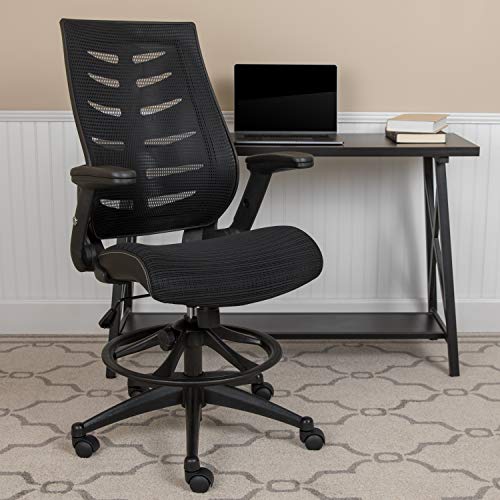 EMMA + OLIVER High Back Black Mesh Ergonomic Drafting Chair