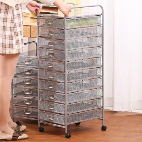 SaiFfe Mesh File Storage Drawer Cart with 4 Swivel Casters - Black, 10 Drawers