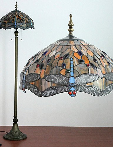 SSBY 60W Retro Pretty Floor Light Inlaid With Vivid Dragonflies Of Yellow Eyes And Colorful Beads , 110-120v