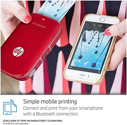 HP Sprocket 2-in-1 Portable Photo Printer & Instant Camera, print social media photos on 2x3" sticky-backed paper - Red (2FB98A)