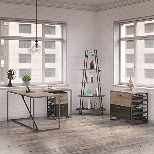 Bush Furniture Refinery 62W L Shaped Desk with 37W Return, Bookshelf and File Cabinets in Rustic Gray