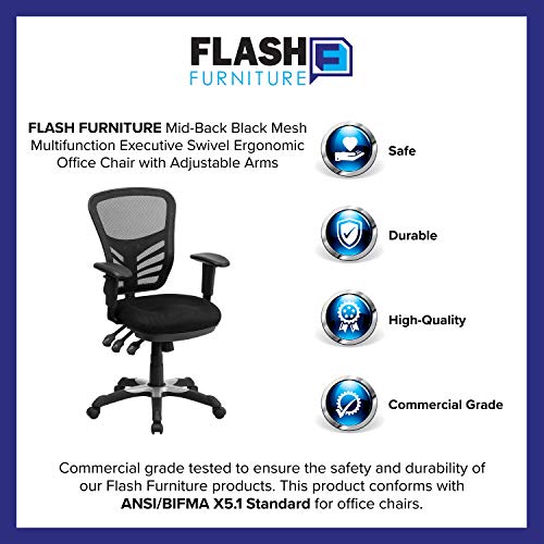 Flash Furniture Mid-Back Black Mesh Multifunction Executive Swivel Ergonomic Office Chair with Adjustable Arms