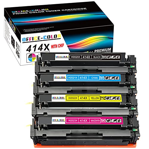 Office Color HP 414 X (with Chip) Compatible Toner Cartridge Replacement for HP 414X 414A W2020X to use with HP Color Laserjet Pro MFP M479fdw M454dw M454dn M479fdn (Black Cyan Magenta Yellow)