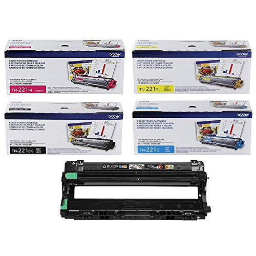 Brother TN221 4-Color Standard Yield Toner Cartridge and DR221CL Replacement Drum Unit Set