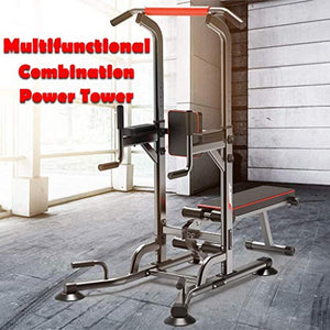 DLWDMRV Auxiliary Multifunctional Dumbbell Bench Power Tower with Dumbbell Bench, Heavy-Duty Pull Up Bar, Multifunction, Adjustable Height Dip Station, Strength Training Equipment