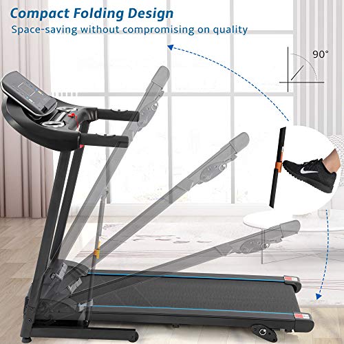 Merax Folding Treadmill for Home, 2.5HP Electric Motorized Running Machine with 10MPH Speed, Large Running Surface, 12 Programs, Speakers, Incline, LCD and Pulse Monitor for Running Walking (Black)