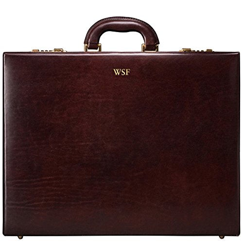 Maxwell Scott Personalized Men's Italian Leather Attache Case - Strada Brown