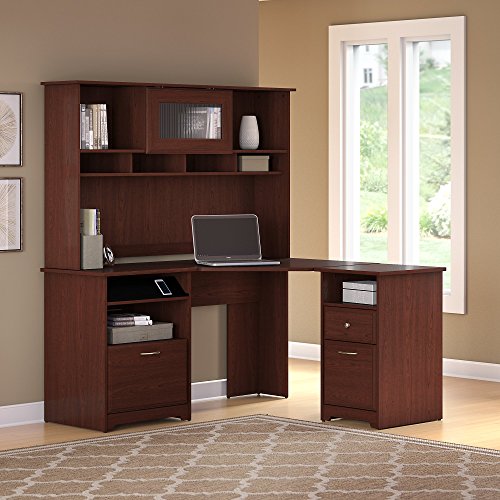 Bush Furniture Cabot Corner Desk with Hutch and 2 Drawer File Cabinet in Harvest Cherry