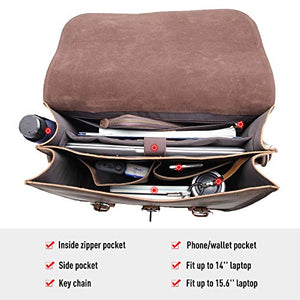 Polare Full Grain Leather 16'' Briefcase Shoulder Messenger Bag Fit 14-15.6'' Laptop Case For Men