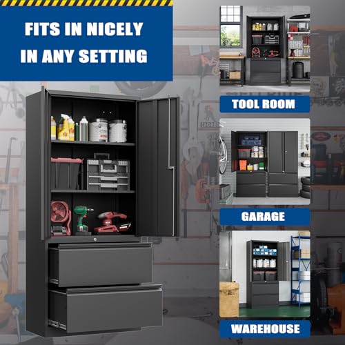 Fesbos 71" Metal Storage Cabinet with Lock - Black Heavy-Duty Garage Tool Cabinet