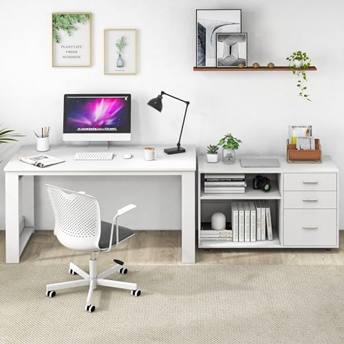 MU White L Shaped Desk with Drawers - 55 inch