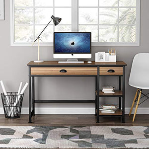 Lift Top Desk with Drawers, 47 inch Computer Desk with Shelves, Height Adjustable Standing Desk with Monitor Riser, Study Table Writing Desk for Home Office (Oak)