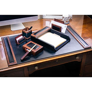 Dacasso Walnut and Leather Desk Set, 7-Piece