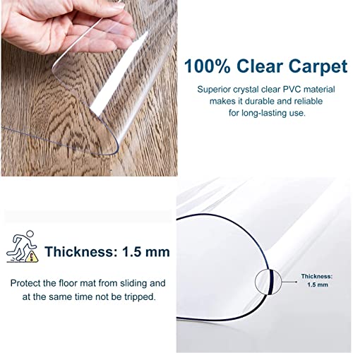 LVLONG Clear Vinyl Plastic Floor Runner Protector, Anti-Slip Chair Mat for Hard Surface Floors - 1.2m x 8m