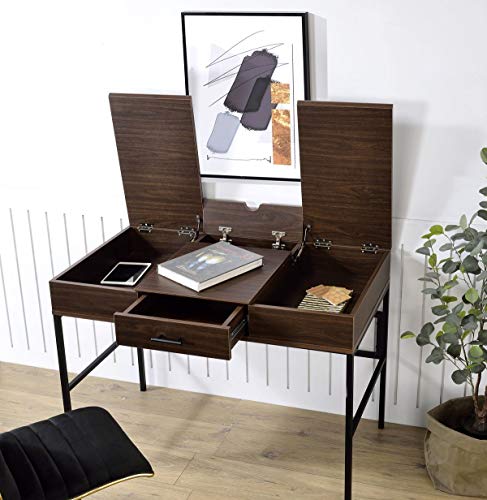 Knocbel 42in Industrial Computer Desk with Storage Drawer, Hidden Compartments, Built-in USB Port and Sockets, Home Office Workstation Writing Table with Metal Frame (Oak and Black)