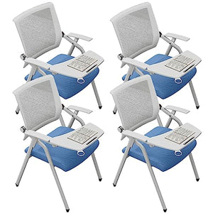 None Foldable Mid Back Mesh Office Conference Chairs - 4 Pack Blue (4pcs)