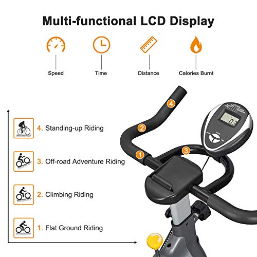 VIGBODY Exercise Bikes Stationary Bike With Adjustable Magnetic Resistance Belt Drive Bicycle With Comfortable Seat Cushion (Gray)