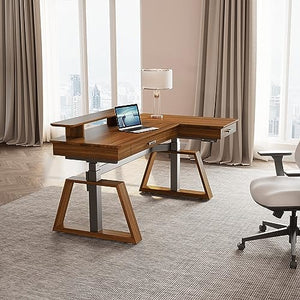 EUREKA ERGONOMIC Electric Standing Desk with Dual Drawers, 63" Height Adjustable L-Shaped Office Desk