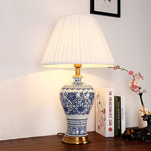 MCCONS Chinese Style Ceramics Desk Lamp White Shade for Living Room