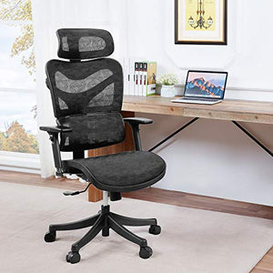 Ergonomic Mesh Office Chair High Back with Adjustable Headrest/Tilt Back/Tension/Lumbar Support/Armrest/Seat Breathable High End Argomax Computer Desk Chair 360 Swivel Self Adaptive Base (Upgrade)