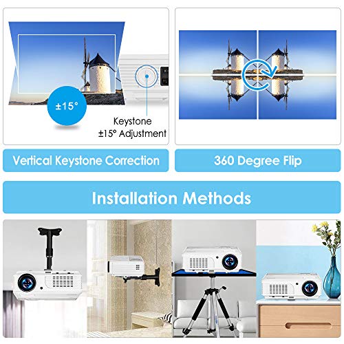 EUG Bluetooth Projector HD 4400 Lumen Wxga Android WiFi Home Cinema Projector Wireless Airplay Suport HD 1080P Compatible with HDMI USB VGA RCA TV Stick PS4 DVD Smartphone Laptop
