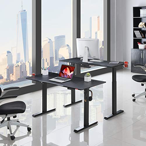 Mr IRONSTONE Electric Height Adjustable Desk 53.5" Standing Desk Sit to Stand Home Office Computer Desk with Splice Board, Cup Holder, Headphone Hook and Cable Management (Black)