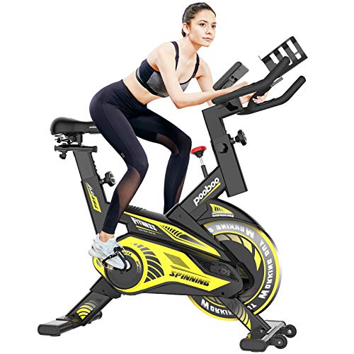 Pooboo Indoor Cycling Bike Magnetic Exercise Bike Stationary with Comfortable Seat Cushion, Tablet Holder and LCD Monitor for Home Workout