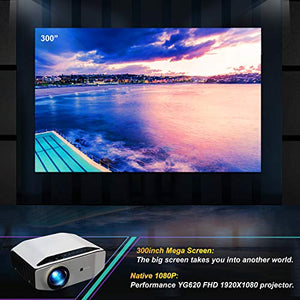GooDee YG620 Native 1080p Projector 6800 Lux 300" Full HD LCD Video Projector 1920x1080 Home & Business & Outdoor Projector, Compatible with iPhone, Android, PC, PS4, TV Stick, HDMI, VGA, USB, etc