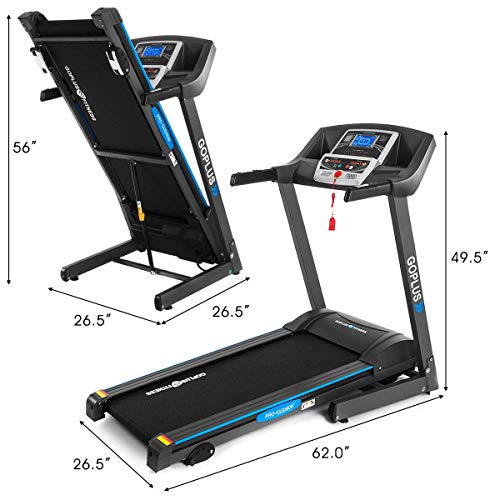Goplus 2.25HP Electric Folding Treadmill with Incline, Walking Running Jogging Fitness Machine with Blue Backlit LCD Display for Home & Gym Cardio Fitness