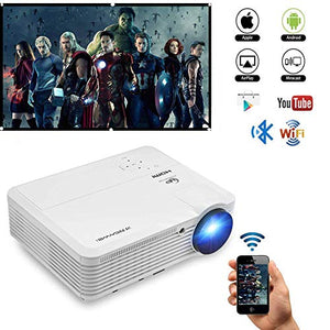 Bluetooth Wireless WiFi HDMI Video Projector 4600 Lumen LCD LED Multimedia Support Full HD 1080p Movie Gaming Projector Android 6.0 Home Theater Multimedia HDMI USB VGA AV for iPhone Mac PC Laptop TV