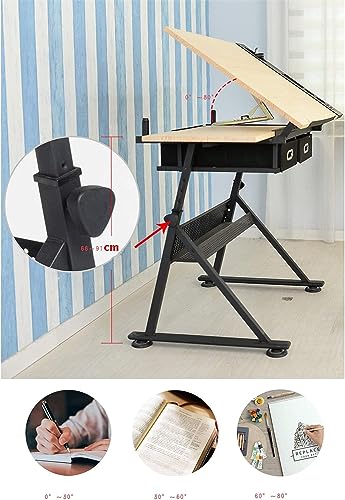 OGRAFF Height Adjustable Drafting Table with Storage Drawers, Brown
