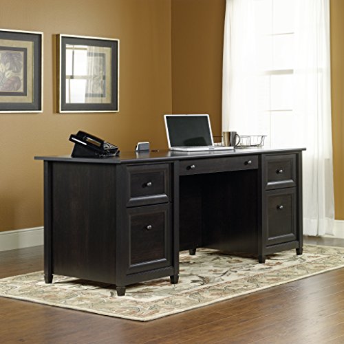 Sauder 409042 Edge Water Executive Desk, L: 65.12" x W: 29.53" x H: 29.37", Estate Black finish