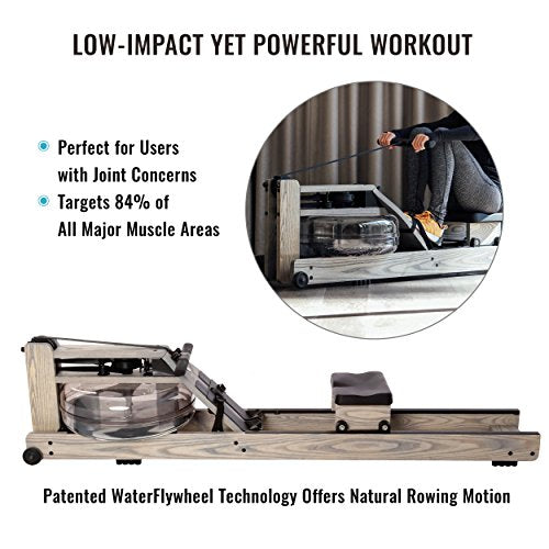 Water Rower Rowing Machine Driftwood with Patented Water Flywheel, S4 Monitor, and Adjustable Resistance Levels