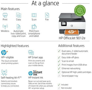 HP OfficeJet 9012e All-in-One Wireless Color Inkjet Printer, 2-Sided Printing Coping and Scaning, 35 Sheets ADF, WiFi USB Bluetooth Connectivity, 4800 x 1200 dpi, Black White, W/Silmarils Cable